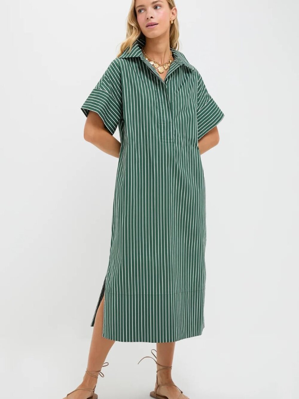 Tuckernuck Pomander Place Reina Shirt Dress Green/White Size L